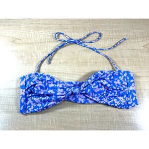 Skatie Bikini Bandeau Top Blue Lavender Floral Tie Back Size M